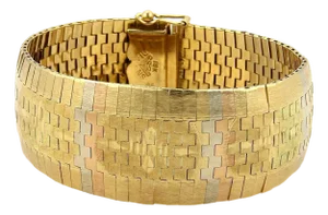 Diamond Cut Design 18k Tricolor Gold Graduated Flex Bracelet 56g