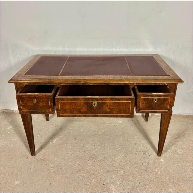 French Louis XVI Style Walnut Writing Desk with Leather Top, Early 20th Century For Sale - Image 4 of 8