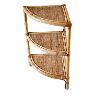 Bamboo and Rush Fabric Shelf, 1970s For Sale