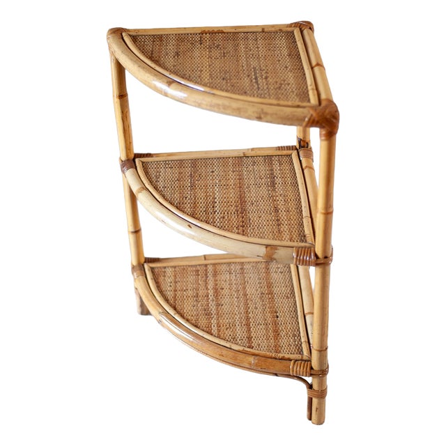Bamboo and Rush Fabric Shelf, 1970s For Sale
