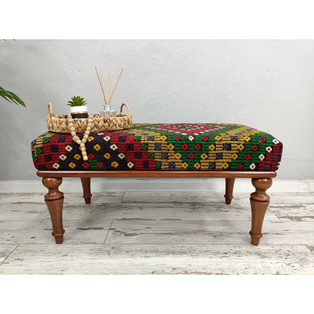 SIZE: 18X18X36 Inches ( with legs ) - 45x45x90 cm TYPE: Handmade Ottoman Bench CONDITION: is good. CONSTRUCT: It will come...