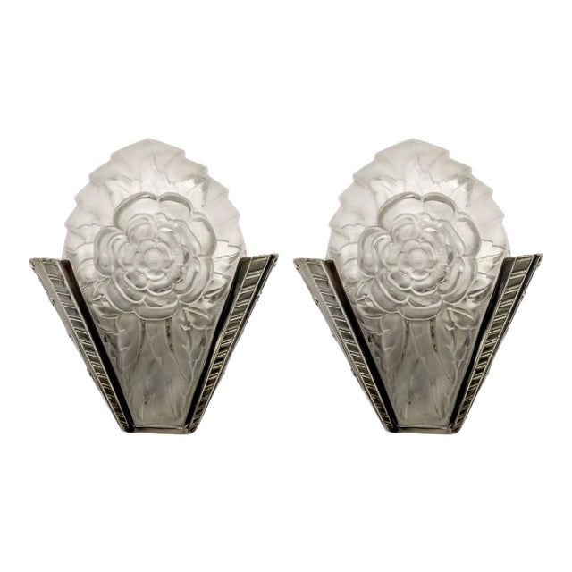 French Art Deco Wall Sconces Signed by Degue - a Pair For Sale
