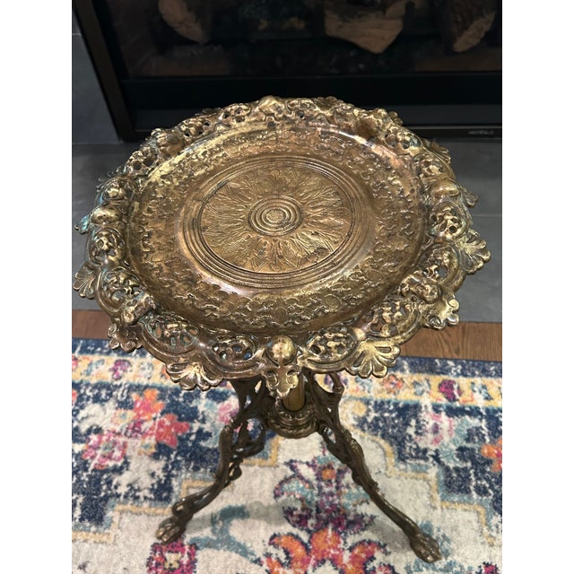 Bradley Hubbard Antique Ornate Brass Pedestal Table For Sale - Image 4 of 4