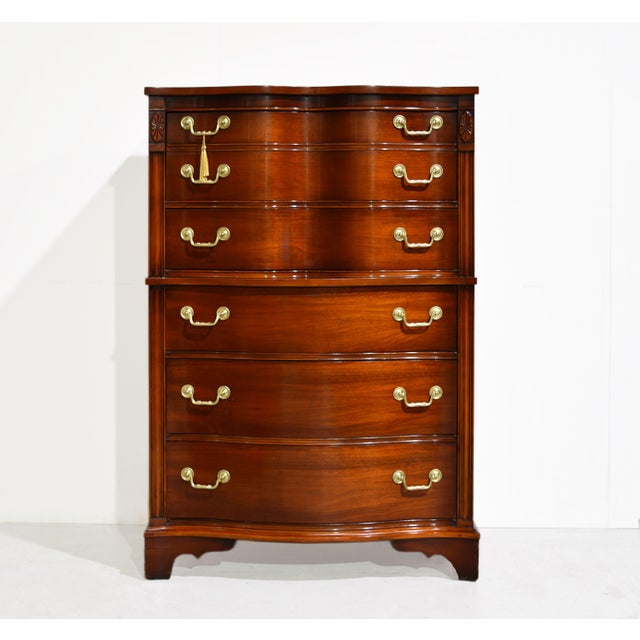 Vintage Georgian Style Mahogany Tall Chest of Drawers With Brass Bail Hardware For Sale - Image 4 of 13