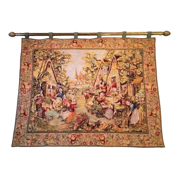 Vintage French Fete Champetre Village Festival Tapestry For Sale
