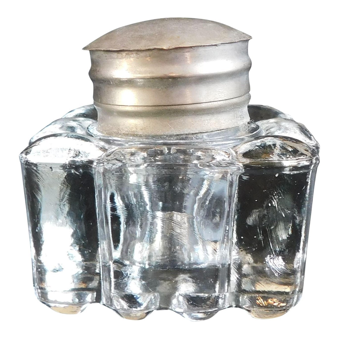 1960s Glass Inkwell With Metal Lid | Chairish