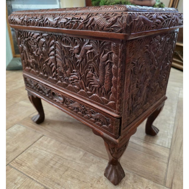 Heavily Carved Sandalwood Jewelry Chest For Sale - Image 4 of 17