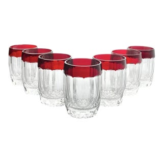 Waterford “Simply Red” 7 Crystal Double Old Fashioned Tumbler Glasses For Sale