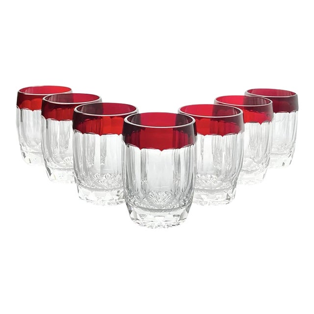 Waterford “Simply Red” 7 Crystal Double Old Fashioned Tumbler Glasses For Sale