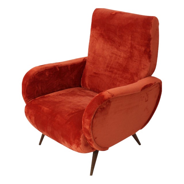 Mid-Century Modern Italian Reclining Armchair in Red Velvet, 1950s For Sale