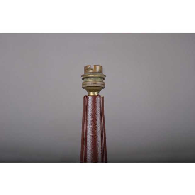 1950s Burgundy Stitched Leather Baluster Table Lamp with Gilt-Tooled Base, 1950s For Sale - Image 5 of 8