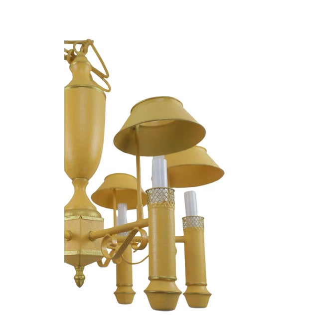 Late 20th Century Retro Yellow Gold-Painted Six-Lamp Chandelier With Lampshade For Sale - Image 5 of 11