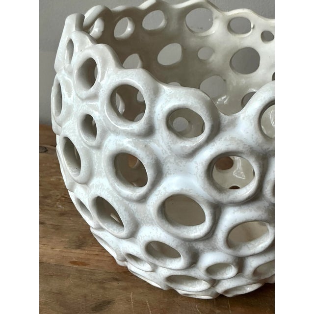 Ceramic Vintage Boho Glazed Ceramic Holes Bowl For Sale - Image 7 of 7