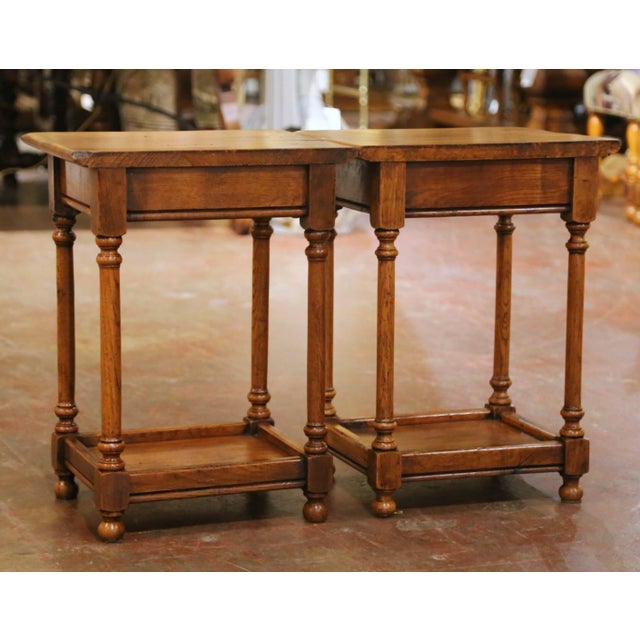 Pair of Mid-Century French Louis XIII Style Normandy Oak Side Tables For Sale - Image 13 of 15