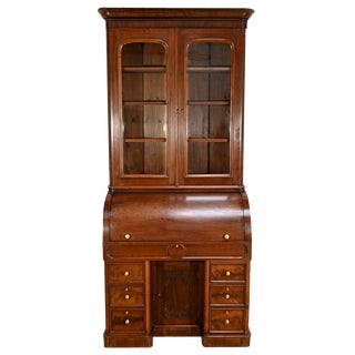 Victorian Mahogany Cylinder Library Desk, England, 1850s For Sale
