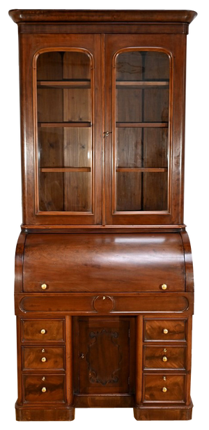 Victorian Mahogany Cylinder Library Desk, England, 1850s