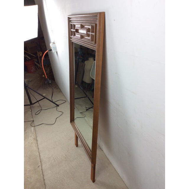 Mid Century Modern Mountable Mirror With Wooden Details at Top For Sale - Image 15 of 18
