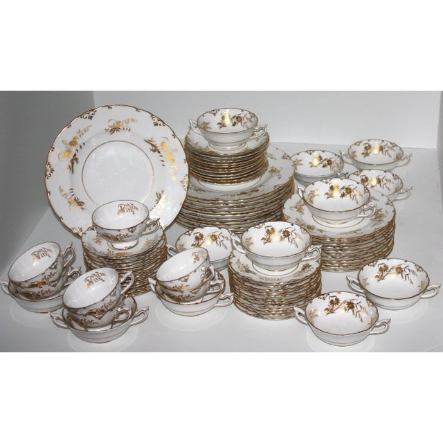White Royal Crown Derby "Marquis" Pattern Dinnerware - Set of 76 For Sale - Image 8 of 11