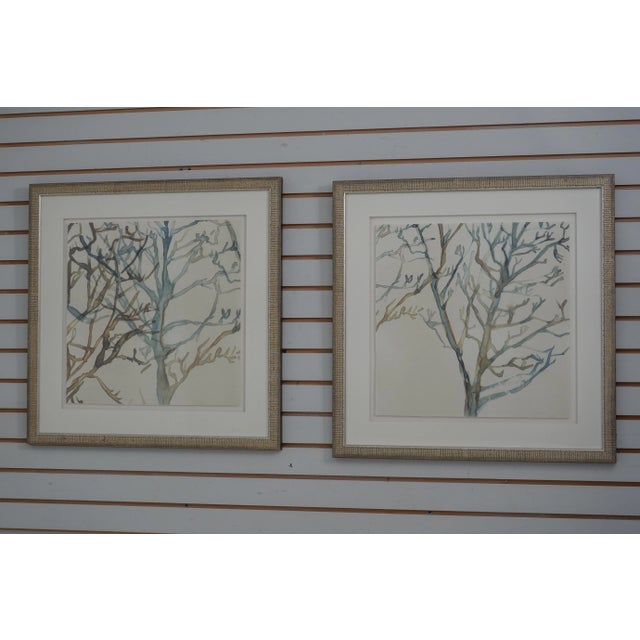 Pair Framed & Matted Modern Watercolors of Trees For Sale - Image 13 of 13