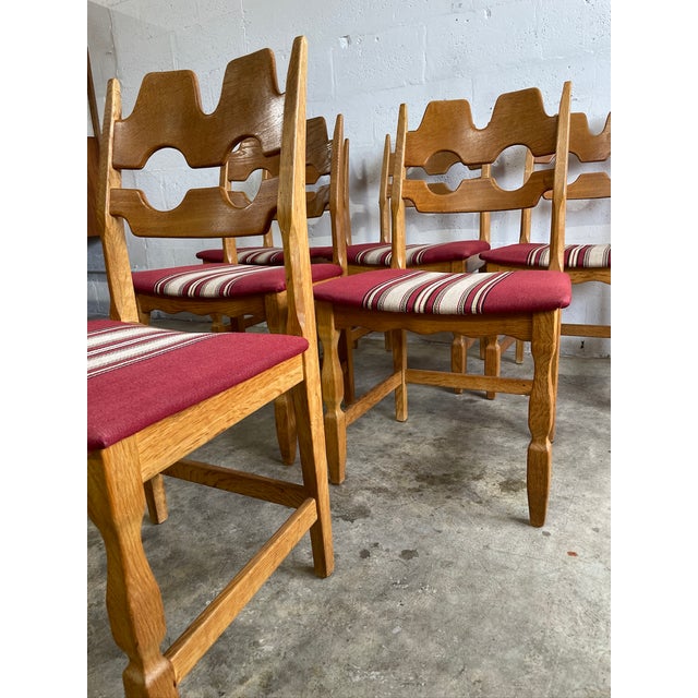 Mid-Century Modern Henning Kjaernulf Oak Razorbacks Dining Chairs Primitive Brutalist Oak For Sale - Image 3 of 10