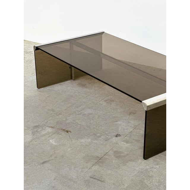 Gray Smoked Glass Coffee Table with Chrome Details from Radice & Galotti, Italy, 1970s For Sale - Image 8 of 12