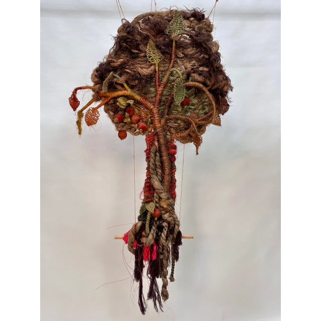 Large Hand-Woven Apple Tree Macramé Art Wall Hanging in Coconut Fibers with Pinewood Details, West-Germany, 1970s For Sale - Image 4 of 18