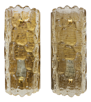 Glass and Brass Wall Lights by Carl Fagerlund for Orrefors, 1960, Set of 2