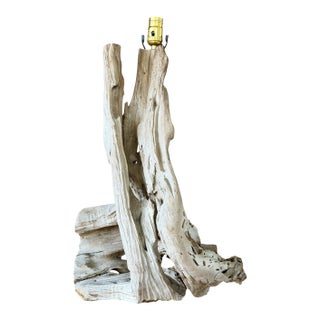 Monumental Sculptural Driftwood Table Lamp, Organic Modern Coastal Decor For Sale