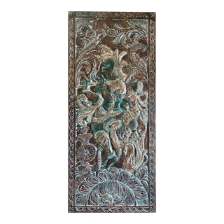 Vintage Krishna Carved Barn Door, Ornate Accent Wall Decor For Sale