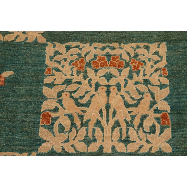 Abstract Bohemien Ziegler Green Tan Hand-Knotted Wool Rug - 9'11'' X 13'6'' For Sale - Image 3 of 8