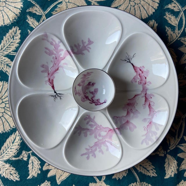 French Porcelain Limoges Oyster Shell Plates with Seaweeds, 1930s, Set of 5 For Sale - Image 3 of 11