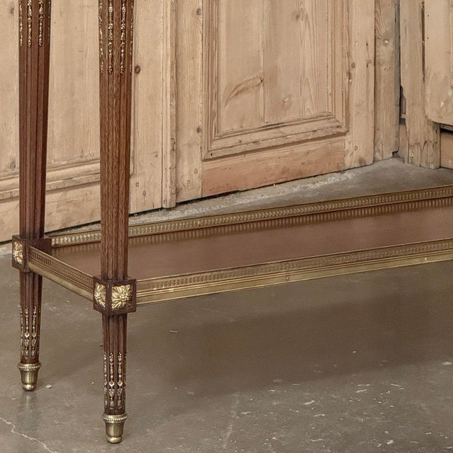 Wood Antique French Louis XVI Mahogany Console Sofa Table With Carrara Marble For Sale - Image 7 of 18