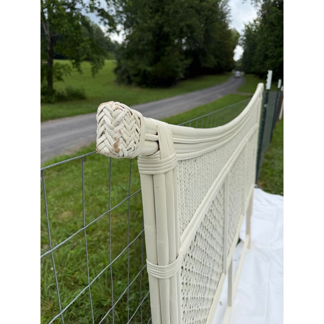 Vintage late 20th century bamboo Asian-style headboard in creamy white. Structurally solid headboard.