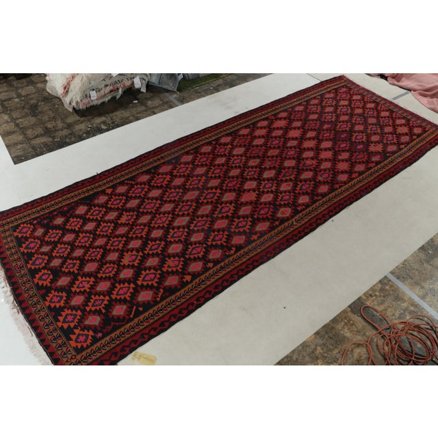Tribal Vintage Tribal Kilim Rug in Red, Black and Blue Geometric Pattern For Sale - Image 3 of 8