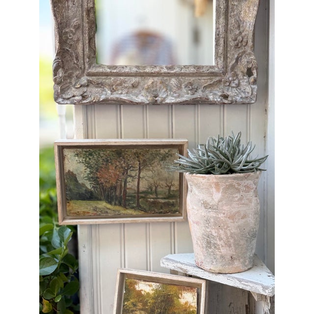 Charming French landscape painting, c 1940, oil on board, recently framed in wooden whitewashed floating frame. unsigned....