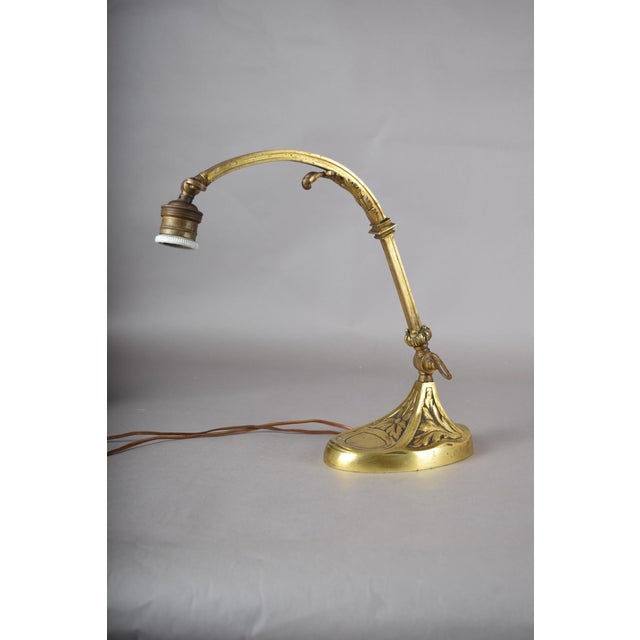 Metal Antique Art Nouveau Brass Desk Lamp with Adjustable Goose-Neck, 1920s For Sale - Image 7 of 8