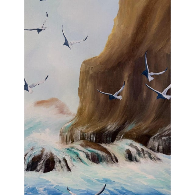Original Seaside Oil Painting Seagulls Cliffs, Signed N. Gibbs Art, Coastal For Sale In Tampa - Image 6 of 6