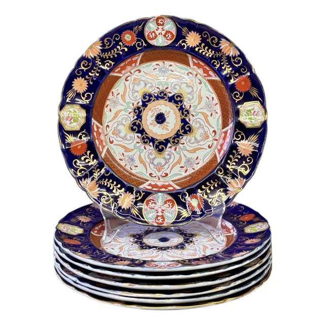 19th Century English Imari Style Plates by Ashworth Brothers - Set of 7 For Sale