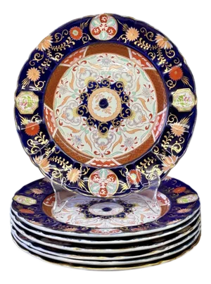 19th Century English Imari Style Plates by Ashworth Brothers - Set of 7
