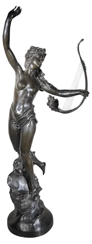 Marcel Debut, Large Dancing Nymph with Shell Harp, 1880, Bronze