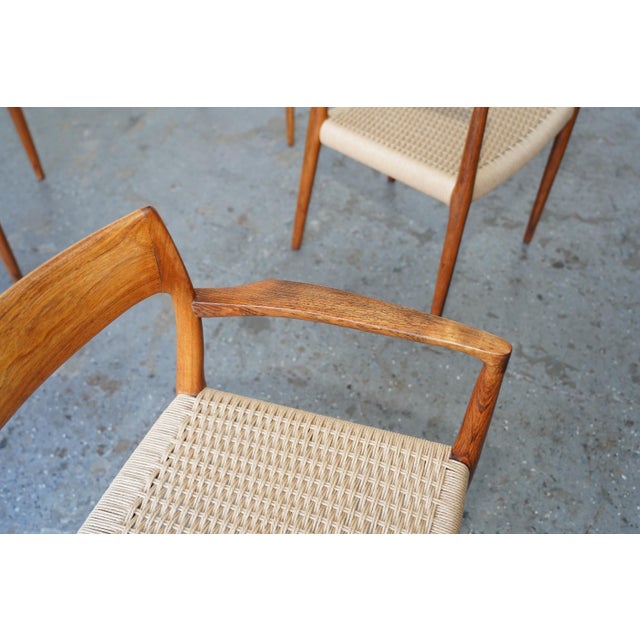 Wood 1960s Set of 6 Danish Modern Niels Otto Møller Rosewood Papercord Dining Chairs Models 57 & 77 For Sale - Image 7 of 17