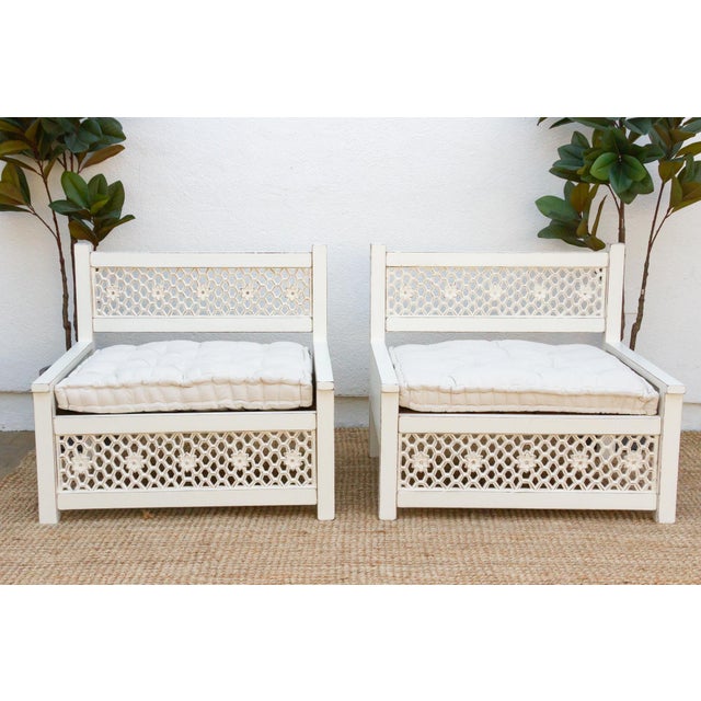 Set of 2 Carved White Moroccan Club Chairs For Sale - Image 4 of 11