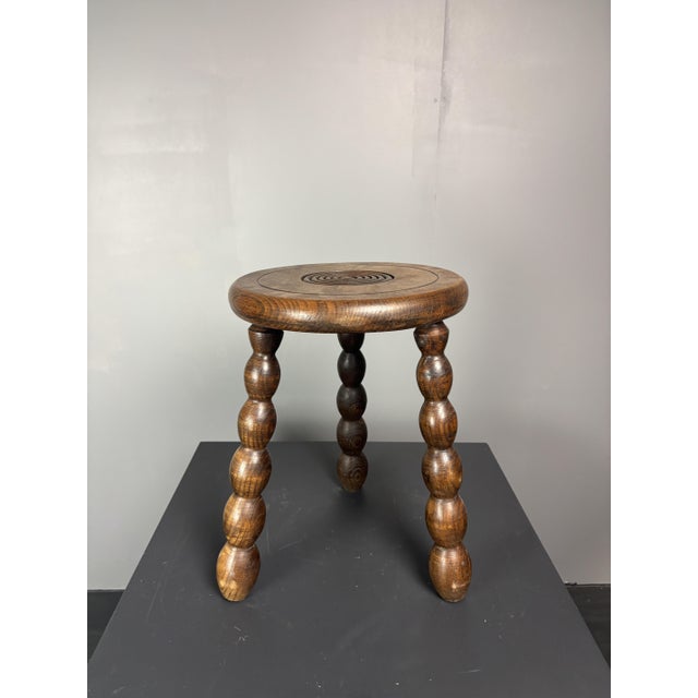 Wood Mid-Century Turned Wood Bobbin Stool in the style of Charles Dudouyt, France, 1950s For Sale - Image 7 of 15