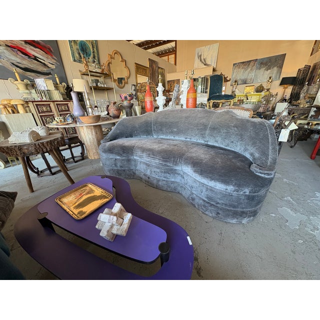 Vintage Custom Curved Velvet Sofa For Sale - Image 12 of 13