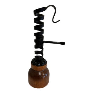 Vintage Primitive Iron and Wood Spiral Courting Candle Holder For Sale
