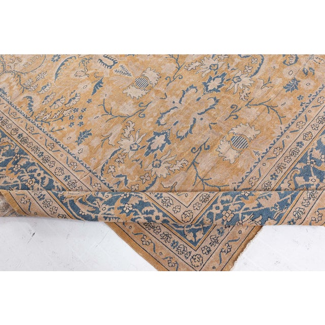 Late 19th Century Authentic 19th Century Indian Yellow Beige Botanic Handmade Wool Rug For Sale - Image 5 of 9