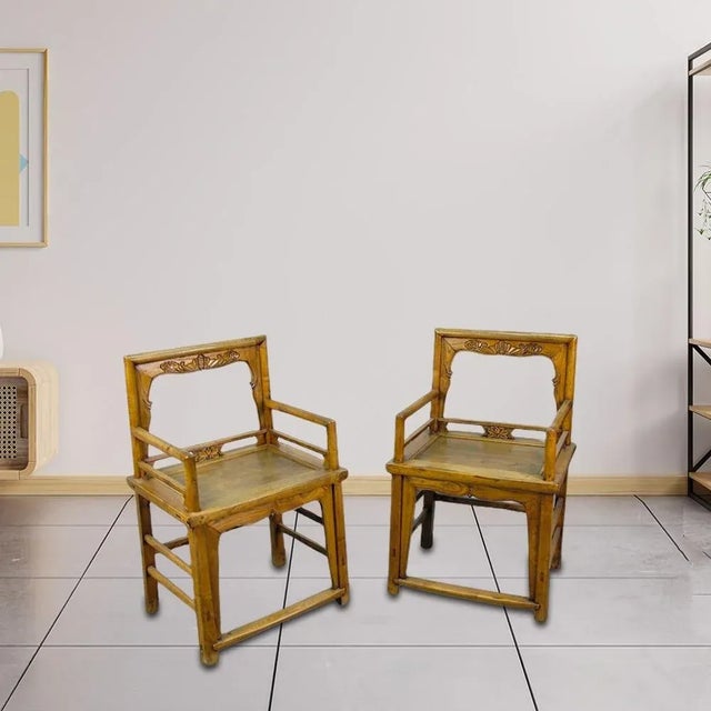Chinese Pair Antique Chinese Low Back Bat Armchair For Sale - Image 3 of 12