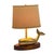 Vintage 1970s Brass Whale Table Lamp W/ Walnut Wood Base & Grasscloth Shade For Sale - Image 4 of 18