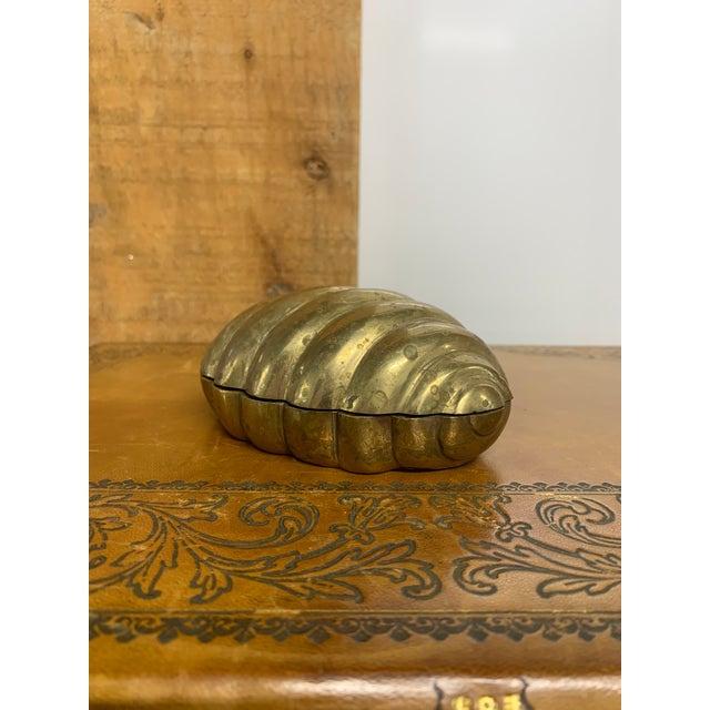 Vintage Brass Clam Shell Box with Hinged Top