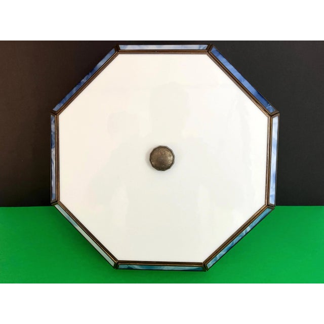 Mid Century Blue & White Tiffany Style Flush Light For Sale - Image 9 of 18